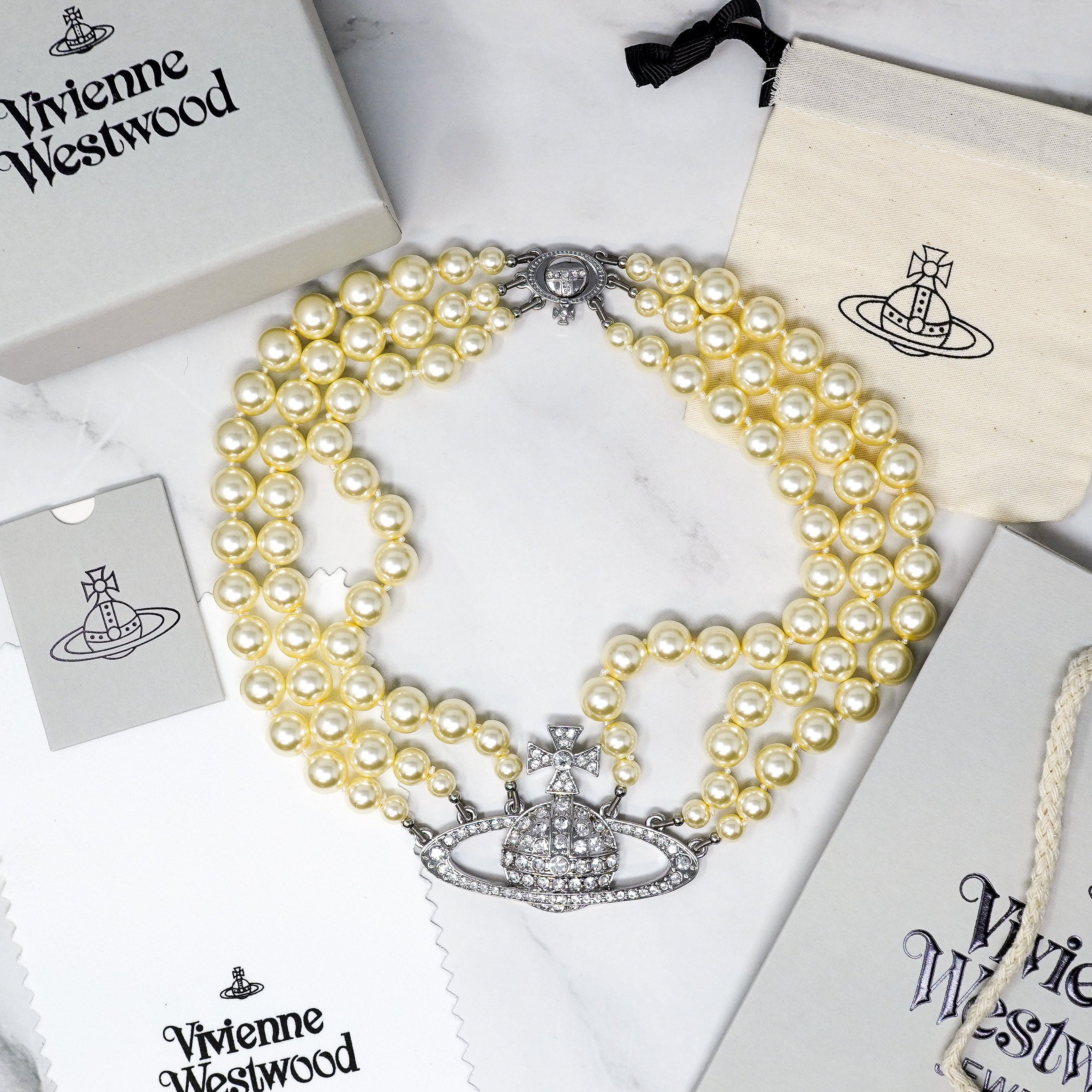 Silver Three Row Pearl Choker Necklace