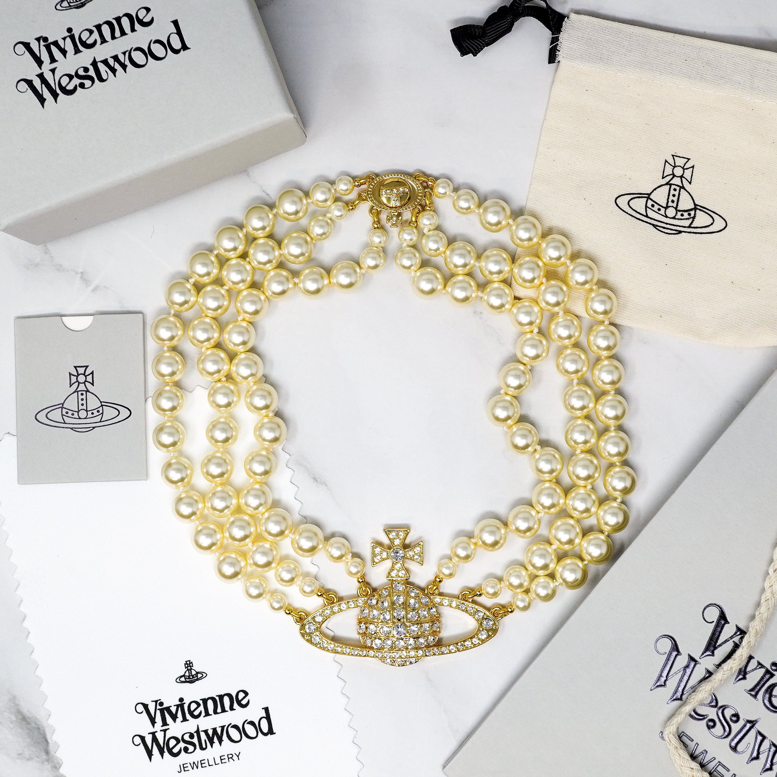 Gold Three Row Pearl Choker Necklace