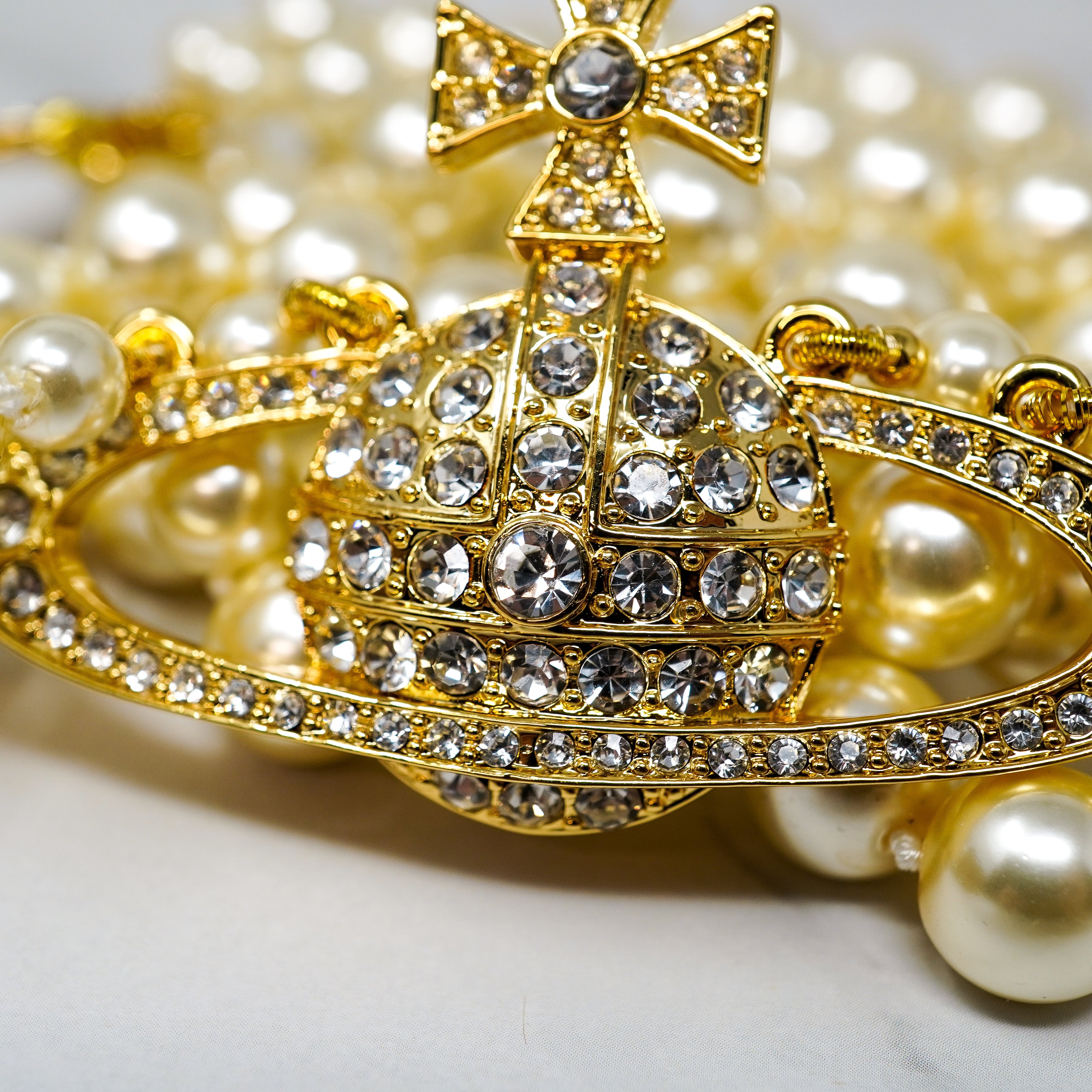 Gold Three Row Pearl Choker Necklace