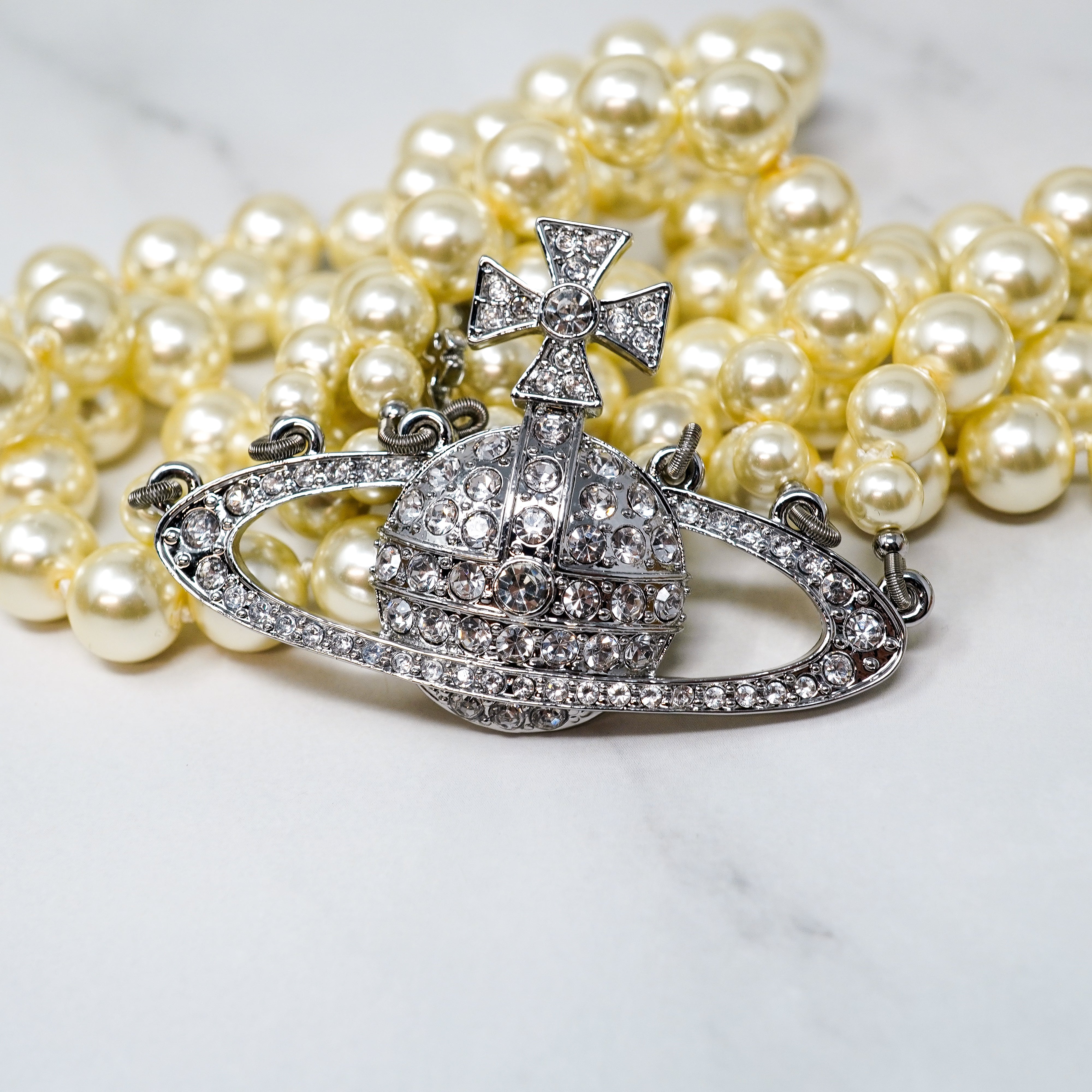 Silver Three Row Pearl Choker Necklace